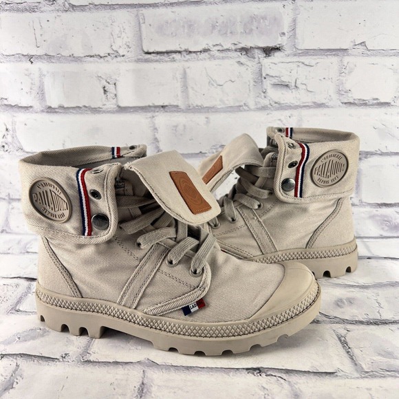 Palladium Boots Shoes - PALLADIUM Pallabrouse Baggy Boots Womens 7 Zip Off High Top Hiking Beige Lace Up